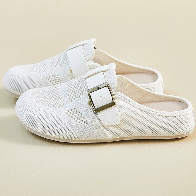 2025 New Summer Outerwear Flat Mesh Breathable Baotou Sandals Slip-on Low Heel Fashionable Women's Sandals