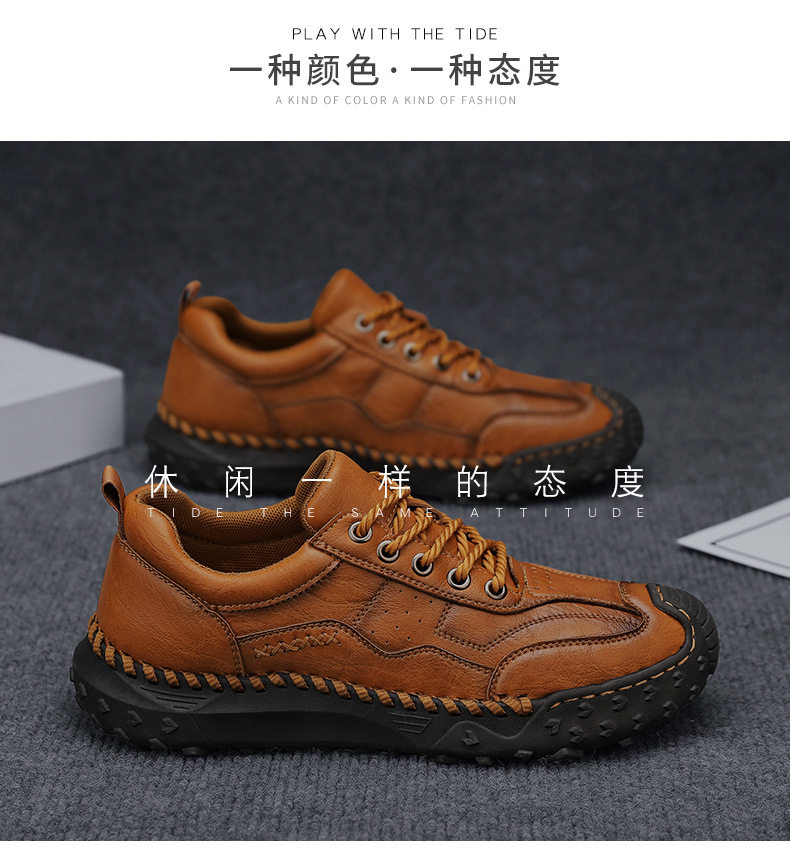 Giày lười nam da đế bằng khâu tay hở, giày slip-on cổ thấp ngoài trời cỡ lớn — 9893 nâu nhạt, 9893 nâu sẫm, 9893 đen chi tiết 6