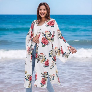 Cross-Border European and American Rayon Printed Loose Beach Cover-Up Vacation Sun Protection Cardigan Bikini Outer Cover-Up for Women