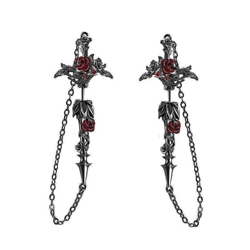 New Hot-Selling Fashionable Design Skeleton Series Dark Goth Style Red Rose Earrings Trendy Cool Personality Earrings New Hot-Selling Fashionable Design Skeleton Series Dark Goth Style Red Rose Earrings Trendy Cool Personality Earrings