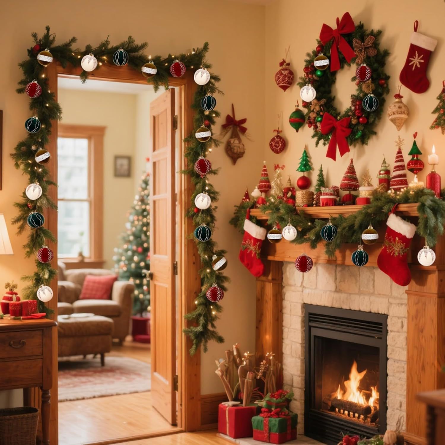Bolas de Navidad flocado bolas de Navidad bolas de decoración de Navidad 8cm bolas de Navidad decoración de árbol de Navidad colgante decoración de Navidad