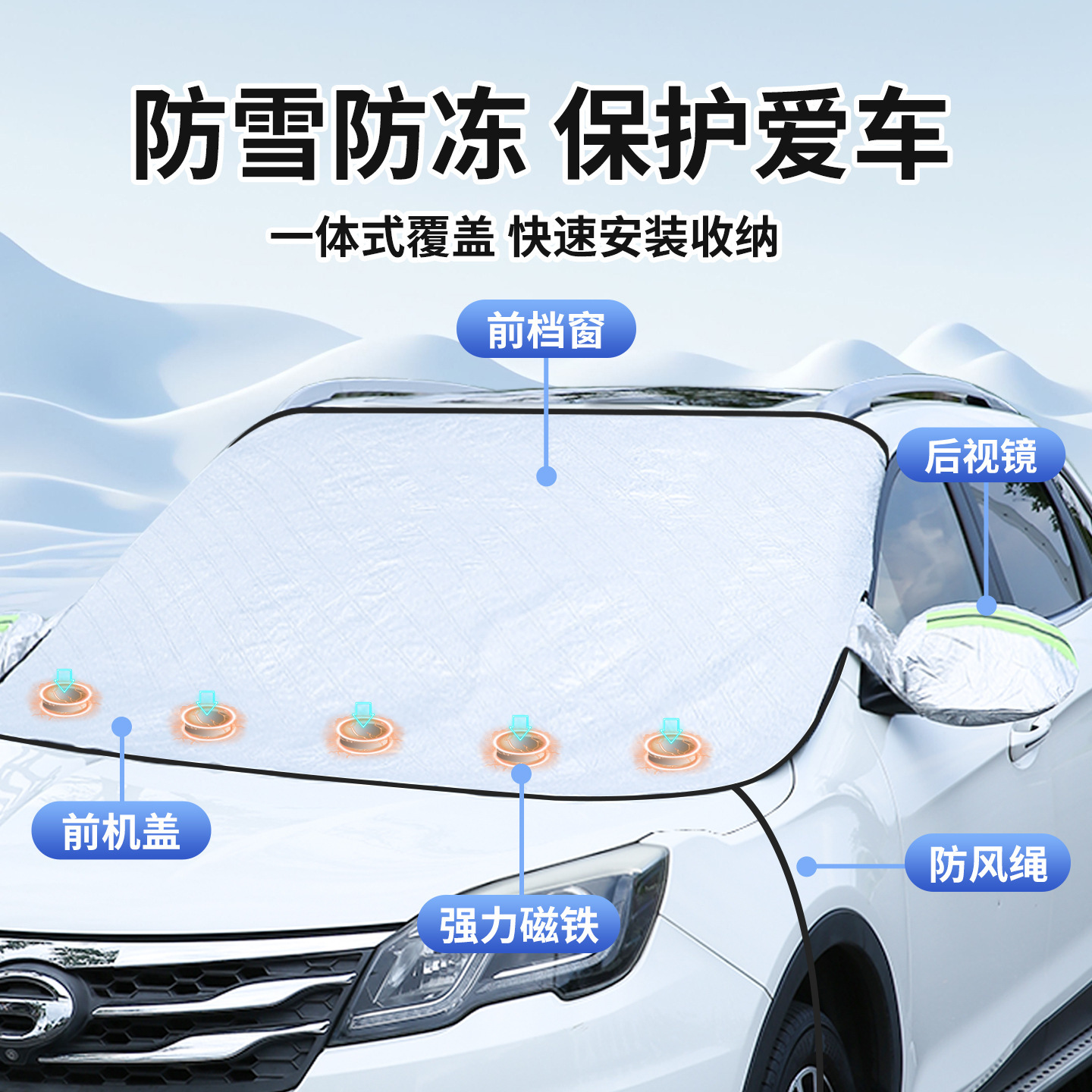 Anti-Snow Frost: Qìchē Car snow shield - thickened-5-magnetic-with-elastic-band-and-earmuffs-sedan