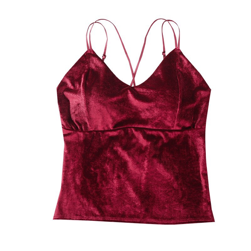 Otoño y invierno dorado de seda mariposa de encaje hermoso chaleco de espalda con cojín de pecho para mujeres una ropa interior apretada top