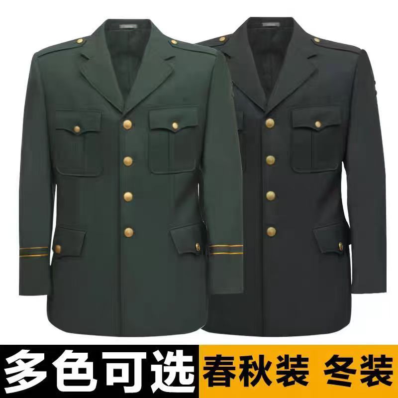 军绿色春秋冬装制服套装男工装中山装工作服保安物业执勤服多色可