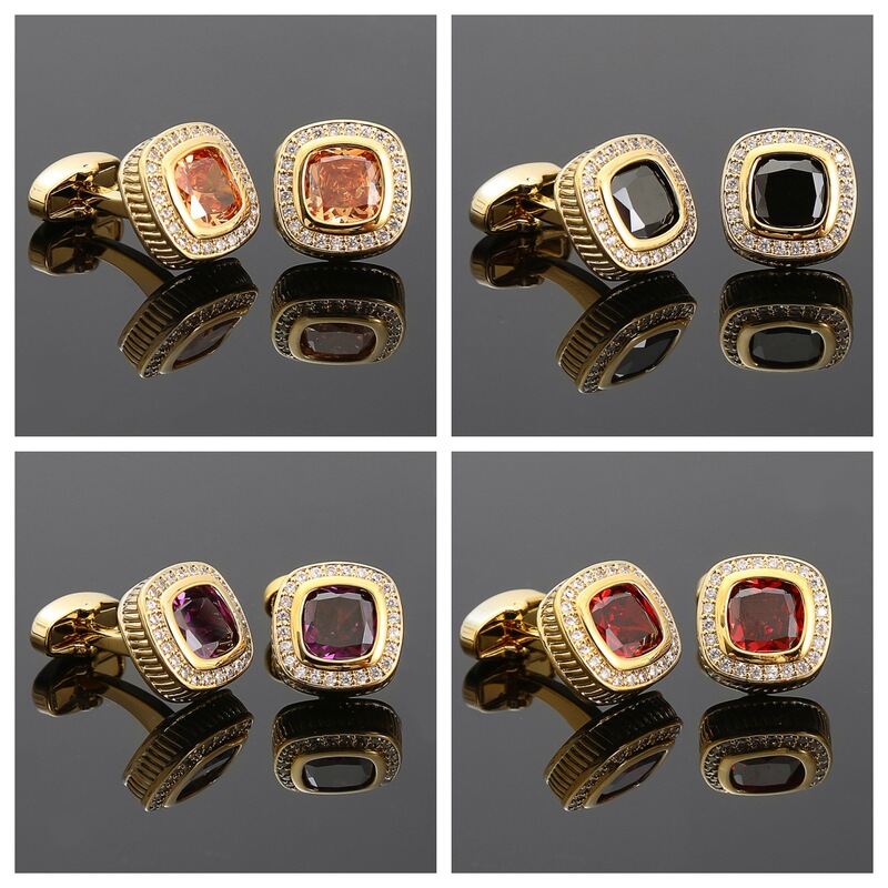Light luxury men's cufflinks women's square zircon French gem shirt diamond cufflinks cross-border Gold Light luxury men's cufflinks women's square zircon French gem shirt diamond cufflinks cross-border Gold