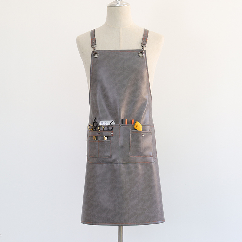 Delantal de cuero de PU de Amazon transfronterizo, cuero de caballo loco, cintura de cocina para el hogar, mono de restaurante, delantal impermeable, impresión