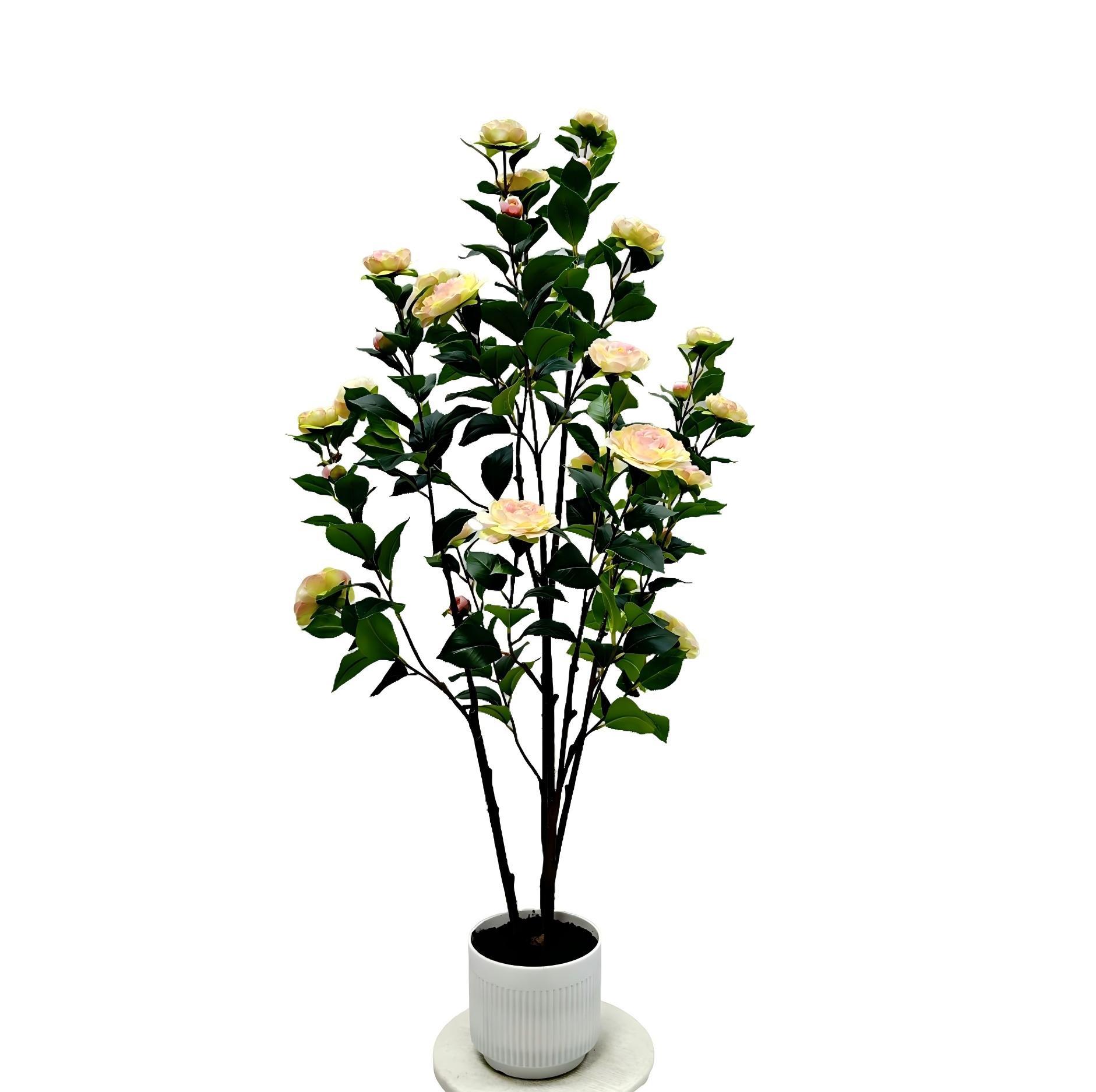 Desmontaje transfronterizo de camélia árbol de simulación de flores verde camélia maceta árbol falso sala de estar plantación biónica de plantas verdes flores falsas