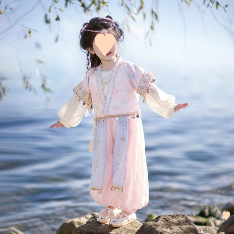 Новый стиль детского костюма Ханфу для девочек, весна-осень 2025, фееричный, в древнем китайском стиле, китайский костюм Тан для маленькой девочки.