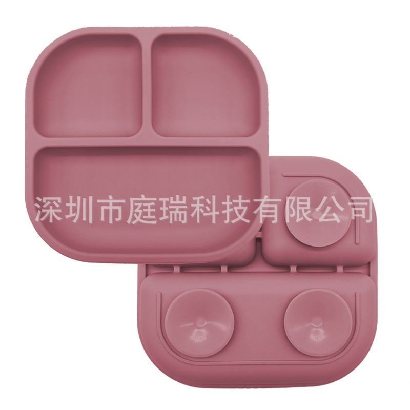 Plato para niños plato de rejilla de silicona cuadrado plato de suplemento de alimentos para bebés integrado tres Placa de rejilla lechón resistente a la caída de calidad alimentaria