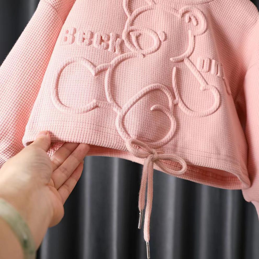 Ensemble sweat à capuche et pantalon motif ours pour fille_voghion.com