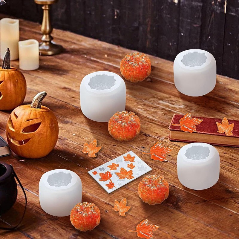 ハロウィン立体カボチャ香りキャンドルシリコーン型手作り石鹸 diy カエデの葉ムースケーキ型|undefined