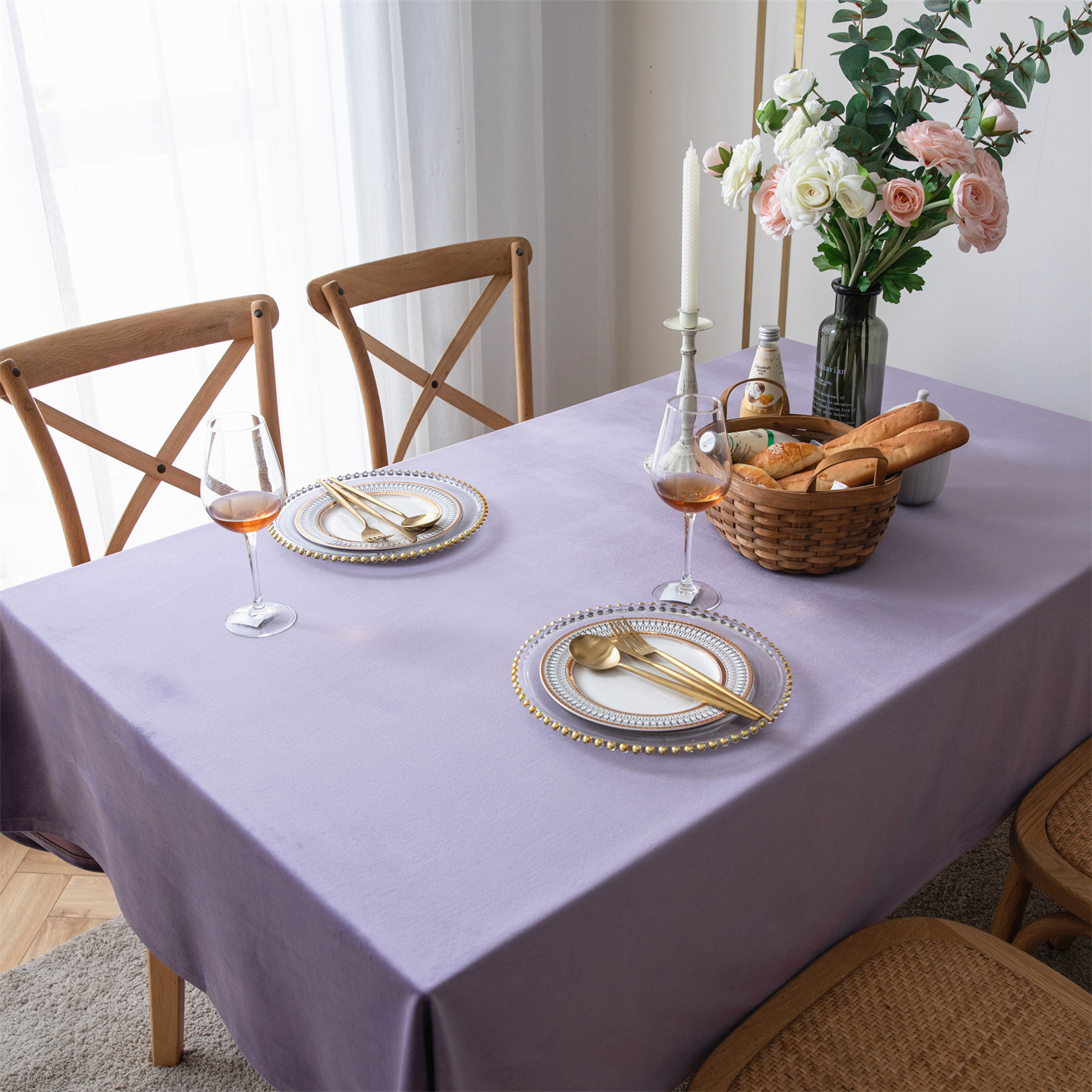 Cross-Border Taro Purple Tablecloth, Light Luxury Rectangular Household Tablecloth, Velvet Fabric, Thickened, Fresh and Sweet Dessert Table
