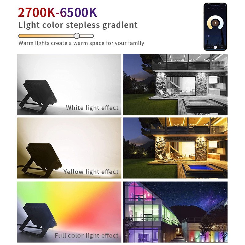 Reflector Inteligente con WiFi y Bluetooth, Graffiti Transfronterizo, Nuevo Producto, Aplicación, Reflector RGBW Colorido para Jardín, Ambiente RGBW