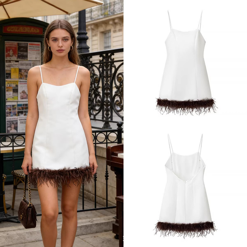 Z Brand Foreign Trade Cross-Border Ready Stock European and American Style Women's Clothing 2026 Spring New Fashion Fur Patchwork Strap Dress Z Brand Foreign Trade Cross-Border Ready Stock European and American Style Women's Clothing 2026 Spring New Fashion Fur Patchwork Strap Dress