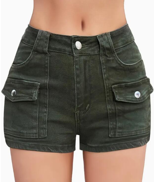 Women's Stretch Denim Shorts Solid Colour Street Style Shorts_voghion.com