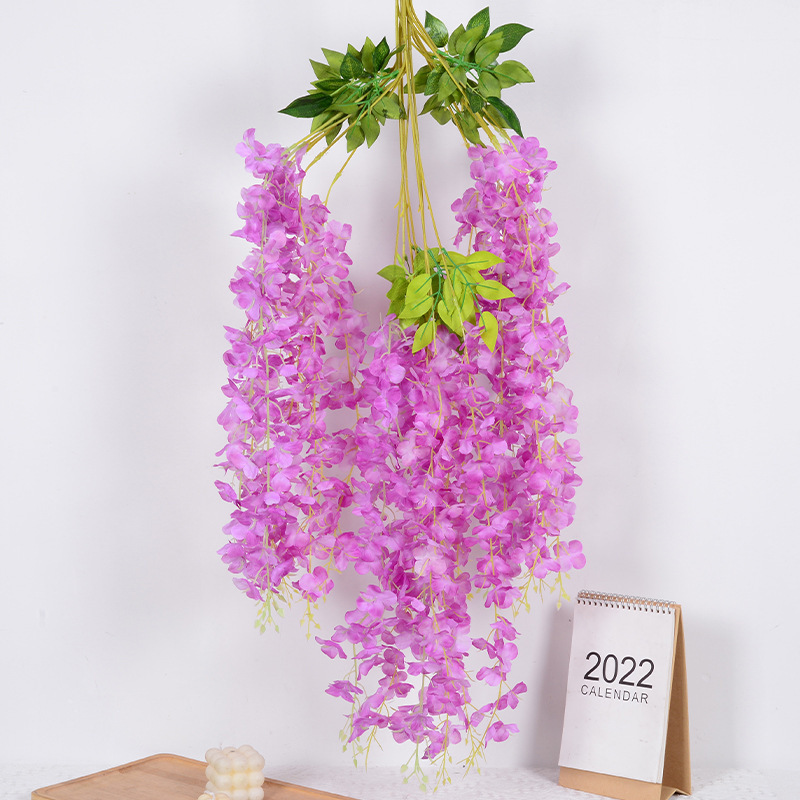 Wisteria Artificial Flor Rama en línea celebridad corredor boda colgante techo flor decorativa ratán Violeta planta de vid flor artificial