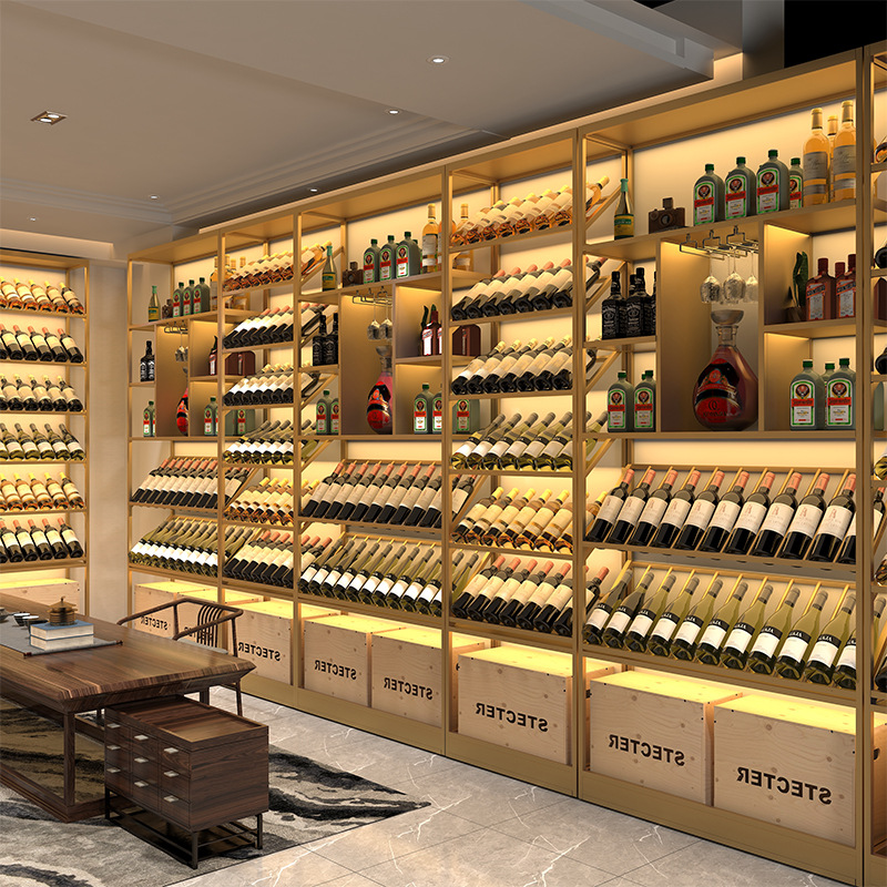 Simple Red Wine Cabinet Wine Rack Storage Shelf Commercial Floor-type Multi-layer Display Winery Wine Display Cabinet