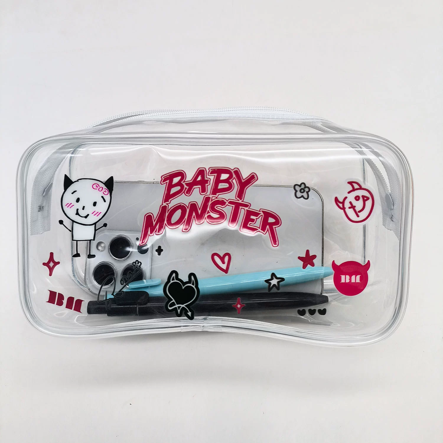 Косметичка-пенал ПВХ BABYMONSTER, 19×10,5×6 см, портативная прозрачная сумка