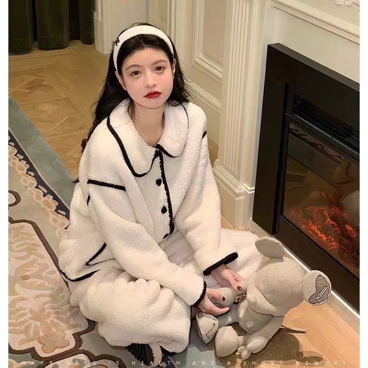 Pijamas para mujer otoño e invierno nuevo estilo franela servicio a domicilio coral terciopelo engrosado más terciopelo dulce estilo princesa traje de abrigo