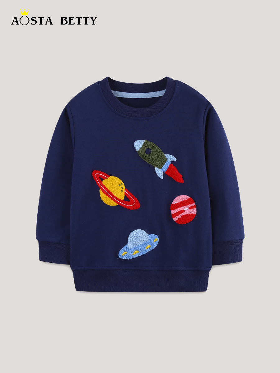 AostaBetty Suéter para niños de estilo europeo y americano Toalla de dibujos animados sudadera bordada para niños suéter de algodón de punto con cuello redondo