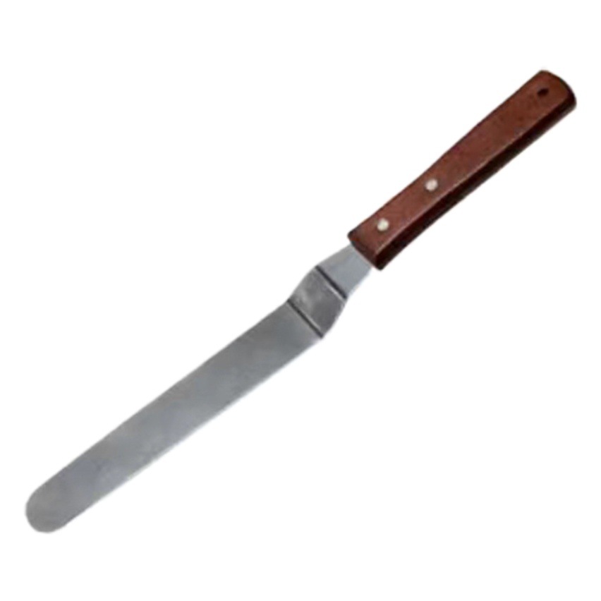 Manufacturer in stock 4-inch wooden handle stainless steel straight curved cake cream spatula scraper demoulding knife baking tool