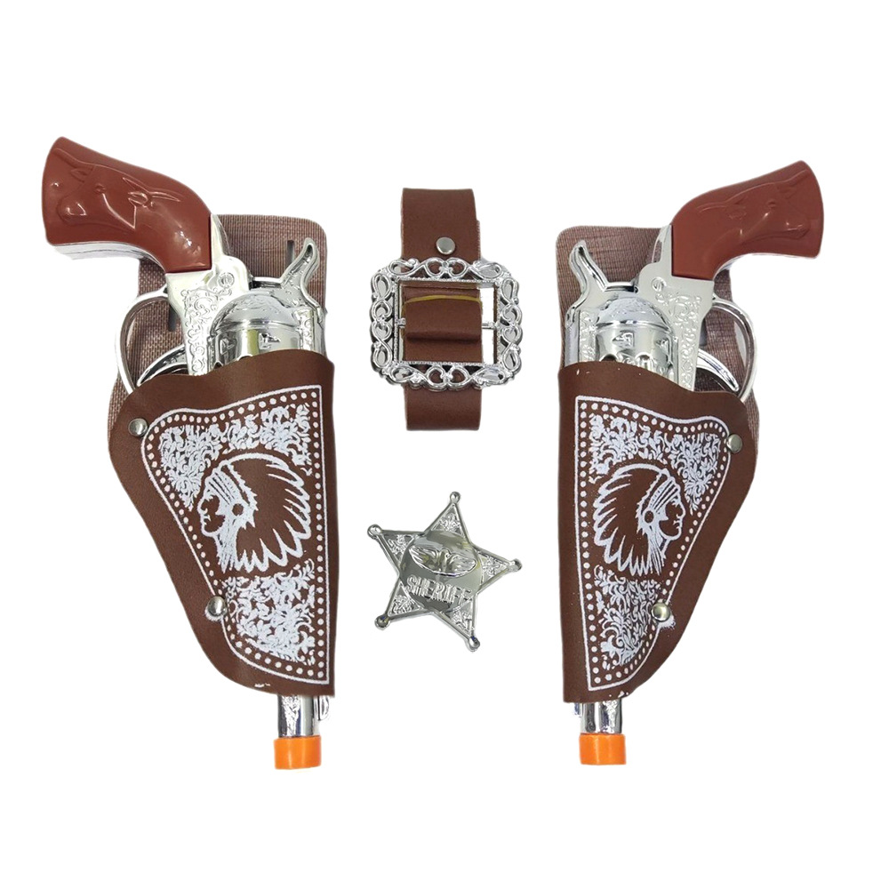Juguete de rol para niños pistola de fuego galvanizado doble vaquero funda cinturón insignia vaquero pistola