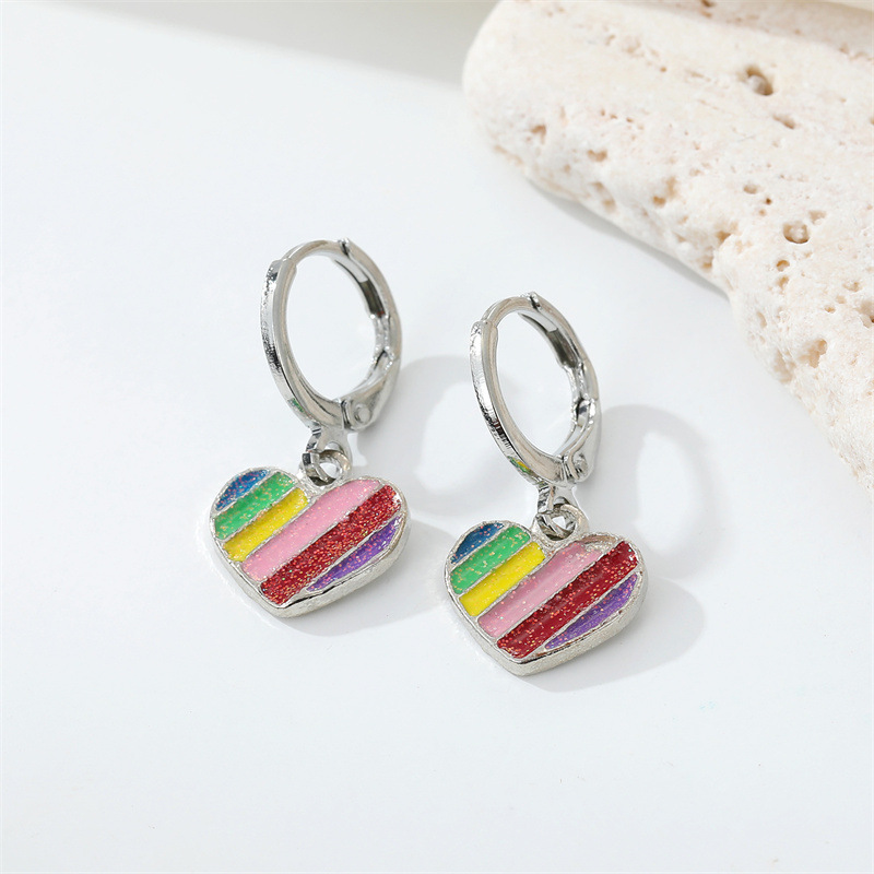 CrossBorder Sold Jewelry Korean Sweet Colorful Drop Oil Rainbow Earrings Cute Candy Color Love Heart SUNFLOWER Ear Ringpicture4