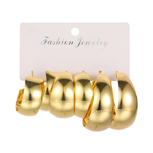 National show European and American cross-border new fashion and simple C-shaped drop-shaped earrings set of three pairs Earrings set