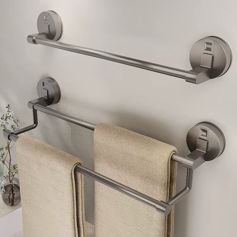 吸盘毛巾杆浴室免打孔收纳挂架壁挂式卫生间浴巾单双杆吸墙置物架