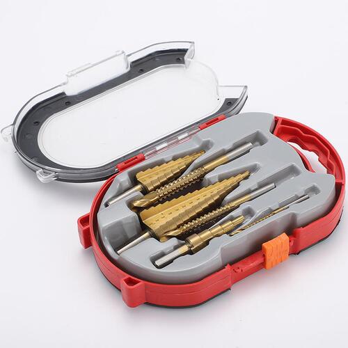 Wholesale pagoda drill set straight groove serrated twist drill bit 6pc boxed straight handle step step drill bit