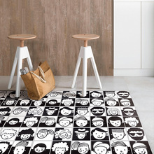 北欧黑白卡通人物花砖头像图案幼儿园理发店阳台地面特色创意瓷砖