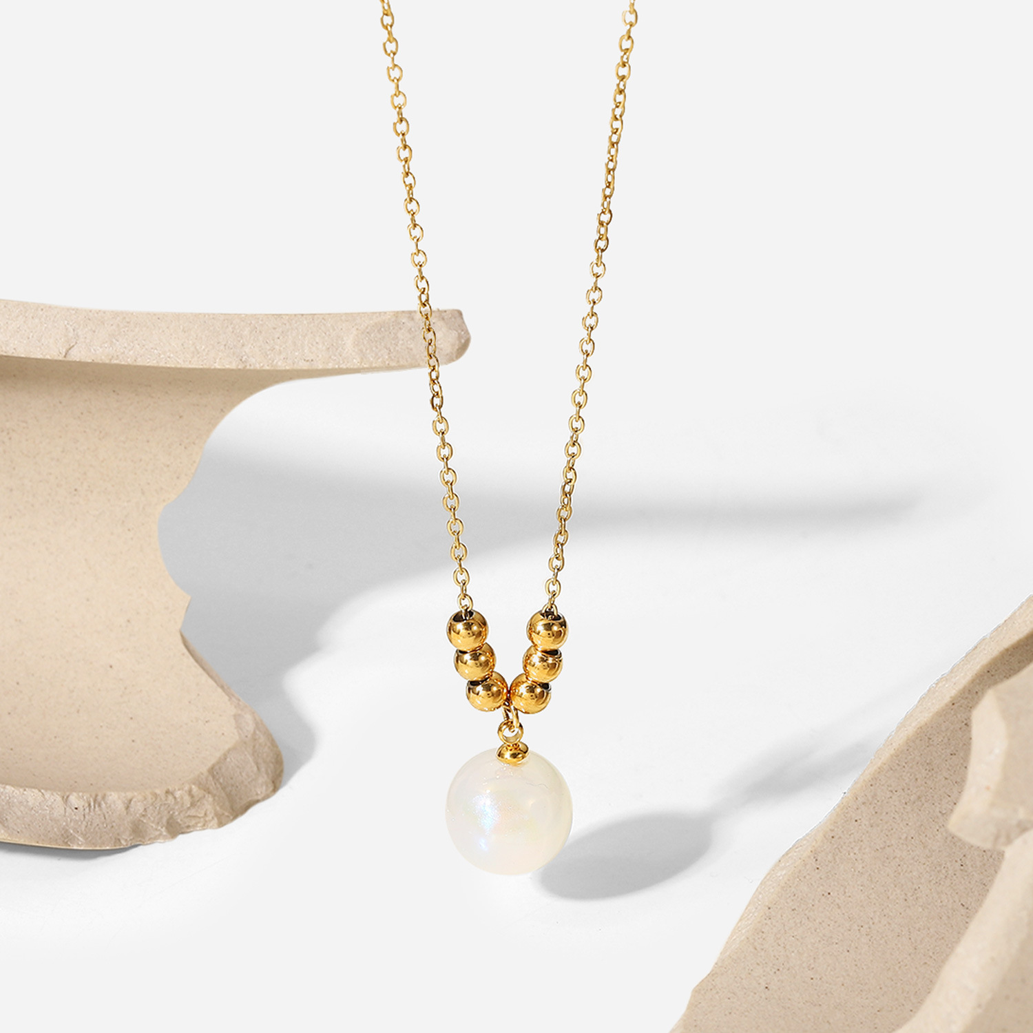 Einfache Edelstahl 18K Gold berzogen Perle Perle Halskettepicture5