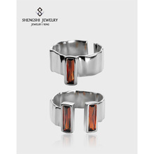 原创韩版戒指不掉色小众设计感红色锆石开口高级暗黑男女情侣对戒