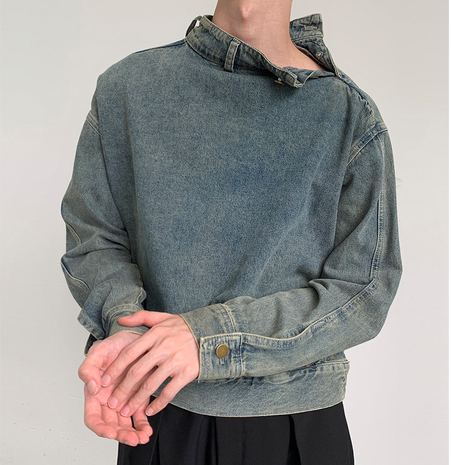 2023 nuevo disco Denim otoño estilo coreano casual Denim Top hombres suelta soporte collar diseño chaqueta