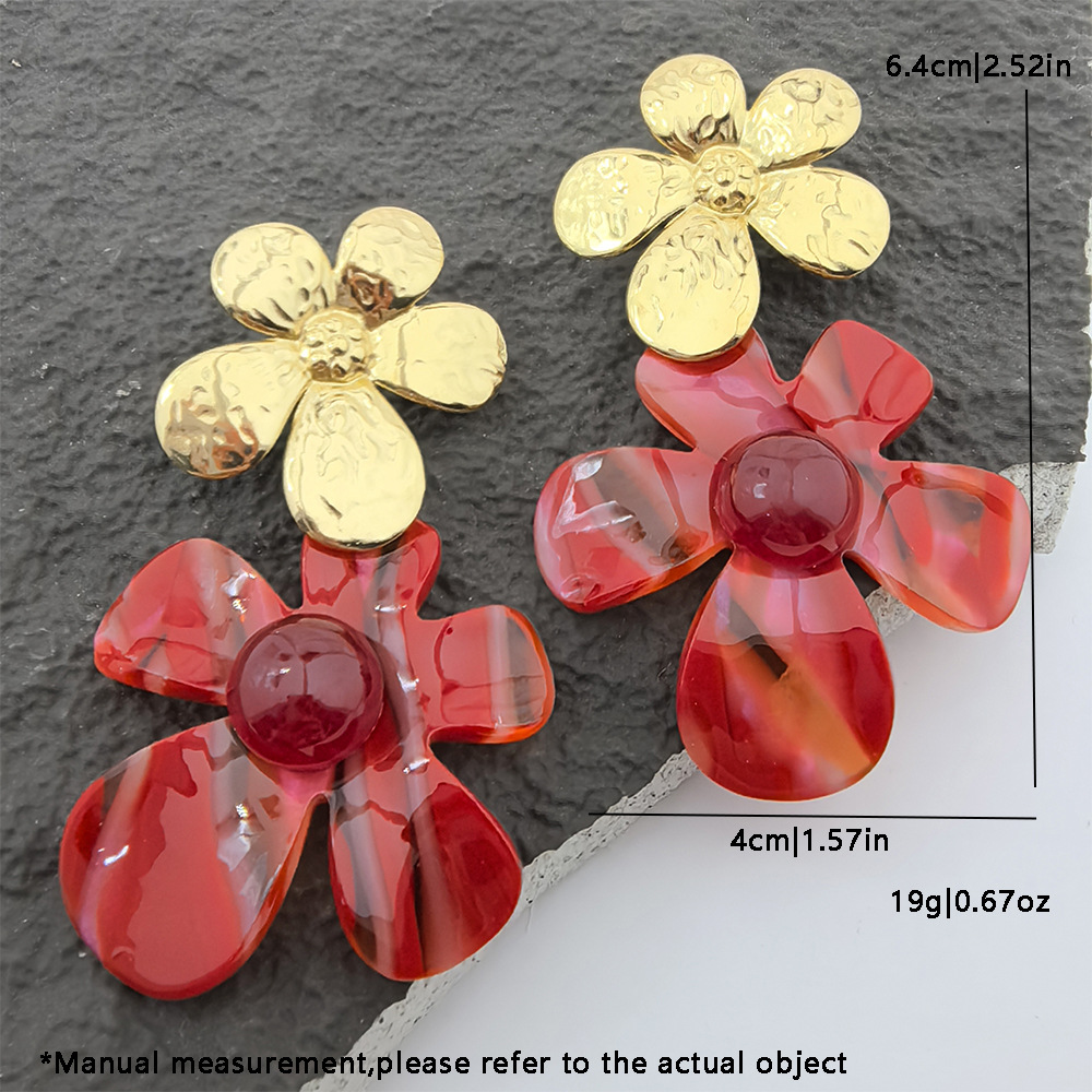 23g Weight 1 Pair Cute Vacation Flower Plating 304 Stainless Steel Drop Earrings