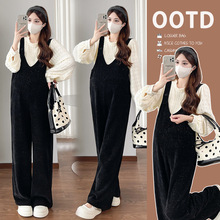 实拍孕妇装秋冬季新款韩系背带裤减龄网红孕妇秋季外穿套装
