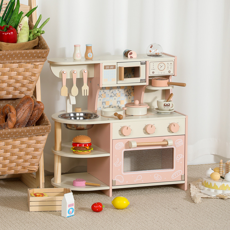 New Pink Pretend Play Coffee Machine and Stove Children's Educational Parent-Child Interactive Pretend Cooking Kitchen Toy for Kindergarten