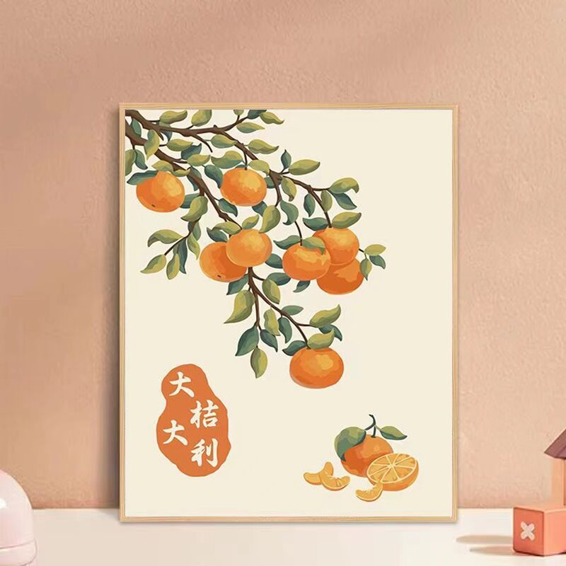 Caqui pintura simple pintura decorativa pintura china todo va bien bricolaje pintura al óleo digital pintado a mano pintura al óleo de relleno estilo chino