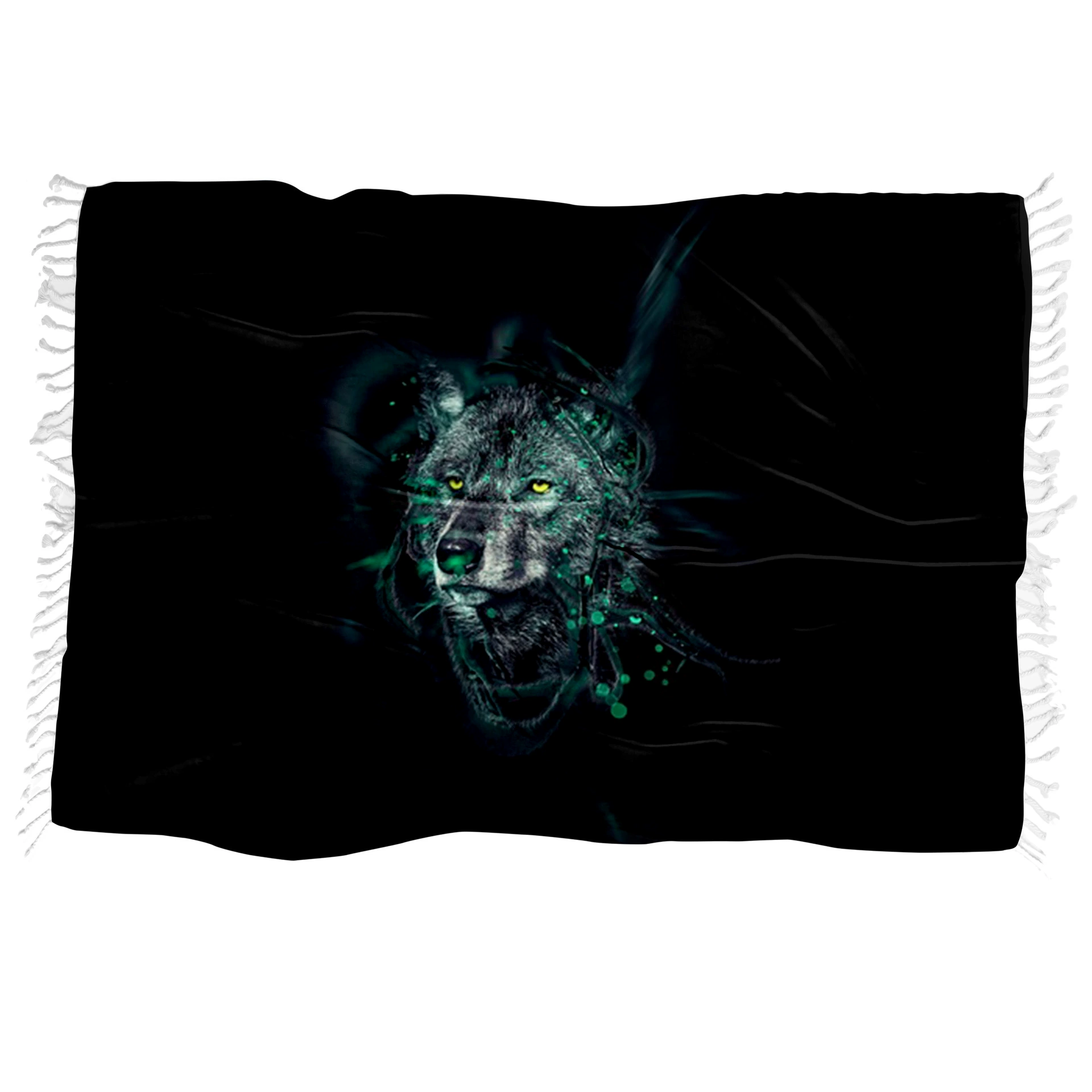 Волк печатания полотенца ванны 3Д цифров валика взморья Микрофибер пляжного полотенца квадрата Тассел прямоугольный