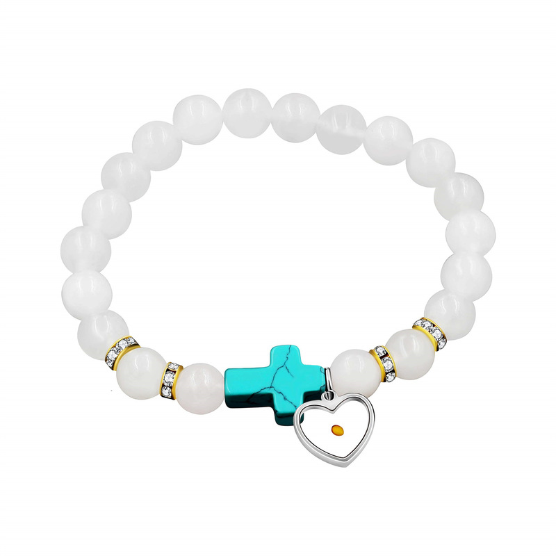 Europe and the United States hot 8mm white jade beads turquoise agate cross beads elastic mustard seeds religious bracelet