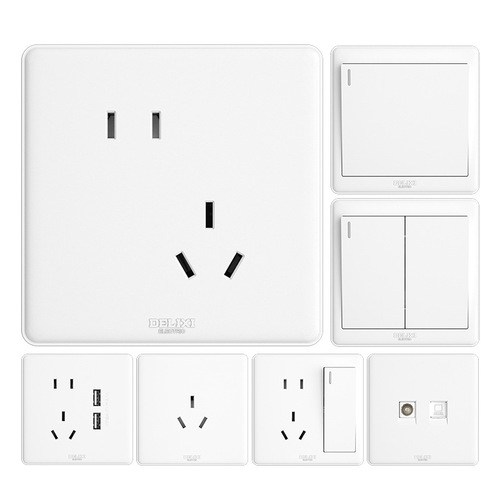 Delixi switch socket panel three-hole 5-hole usb household seven-hole 86 type concealed wall white one open five holes