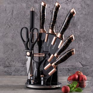 New Stainless Steel Kitchen Knife 9-Piece Set Rotating Knife Holder Combination Marble Kitchen Knife Chef Knife Factory Now