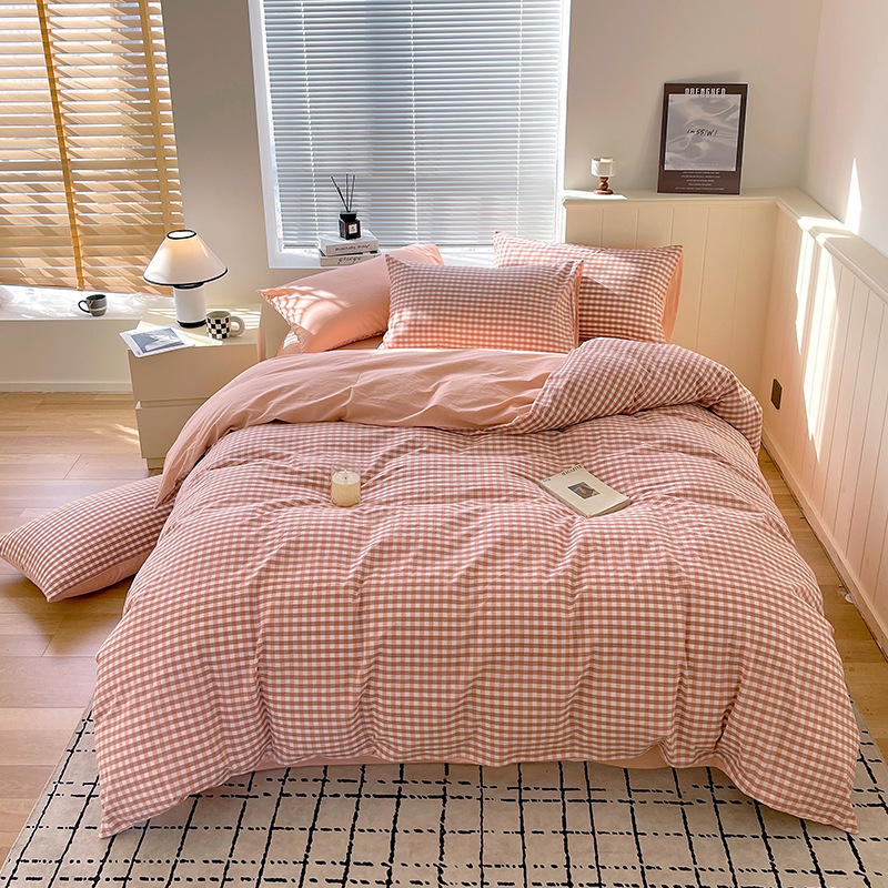 Juego de tres piezas de algodón lavado teñido en hilo, dormitorio de estudiantes universitarios, juego de literas, sábana, sábana, sábana, juego de cuatro piezas