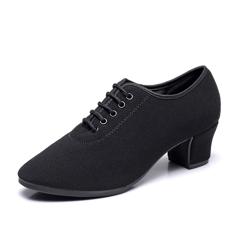 Zapatos de baile latinos profesionales, zapatos de baile de tacón medio de tela Oxford para adultos femeninos, fondo suave, práctica de baile moderno, baile social, zapatos de mujer