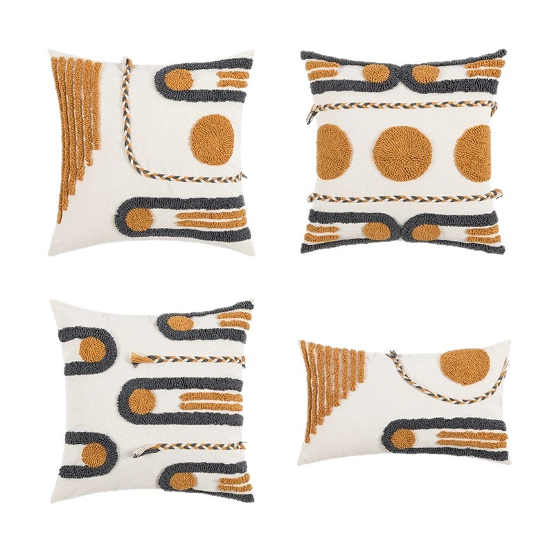 Funda de cojín de terciopelo con borlas naranja y gris, estilo retro simple, geométrico, para sala de estar, soporte lumbar, cojín cuadrado grande para sofá