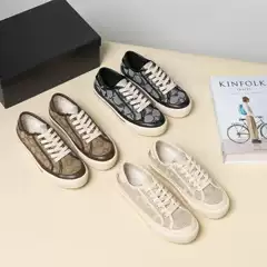 Manufacturer's direct supply of new fashionable and casual C-shaped printed canvas shoes, thick soled sports shoes, patchwork leather straps, versatile