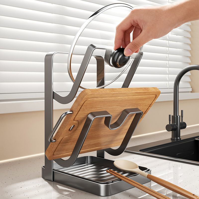 Kitchen Pot Lid Rack, Spatula Holder, Storage Rack, Cutting Board, Multi-Functional Household Countertop Multi-Layer Stand-Up Cutting Board