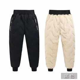 儿童棉裤男童女童加绒加厚裤子冬季外穿大童装夹棉羊羔绒保暖棉裤