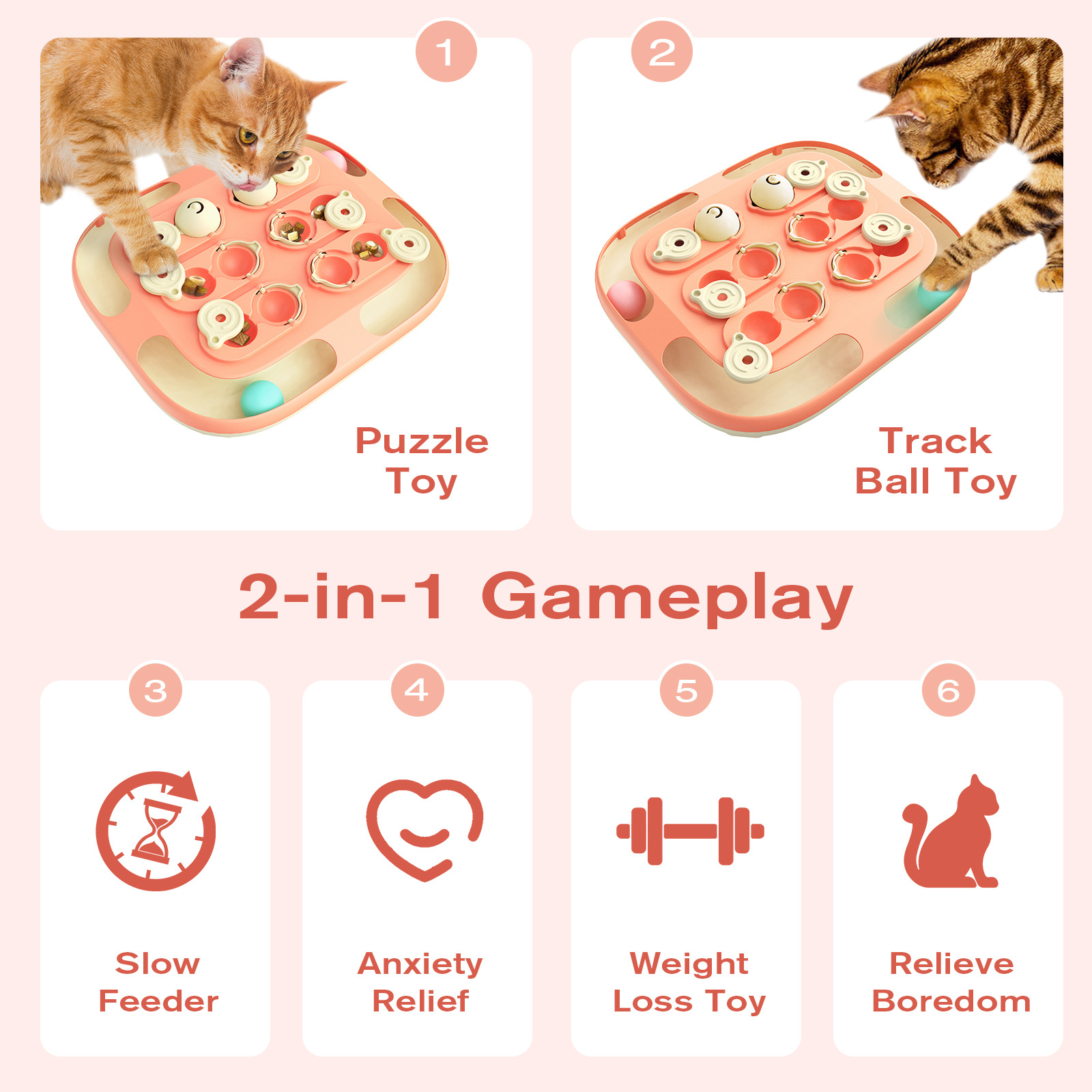 Interactive Cat Treasure Toy with Track Balls, Puzzle Feeder & Dual Difficulty