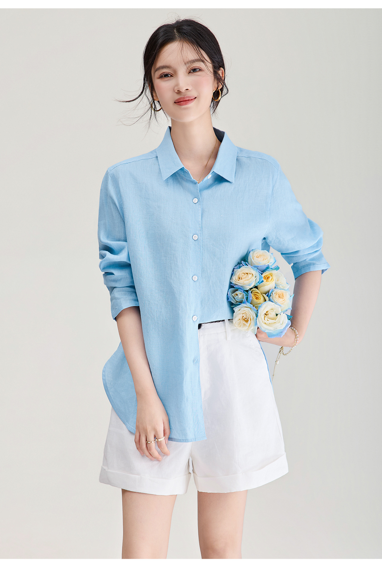 Áo sơ mi nữ linen chất lượng cao, phong cách cổ điển thư giãn, dáng rộng mùa hè — Đỏ Vermilion chi tiết 27